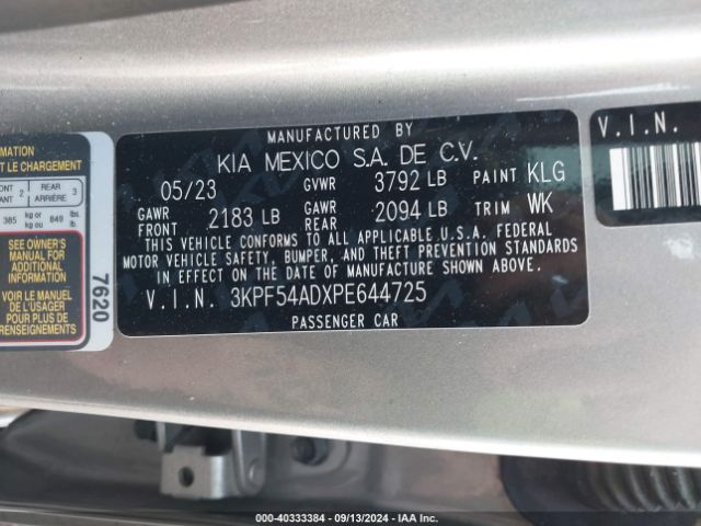 3KPF54ADXPE644725 KIA Forte Gt-line
