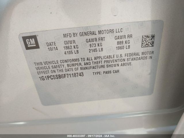 1G1PC5SB6F7118743 Chevrolet Cruze 1lt Auto