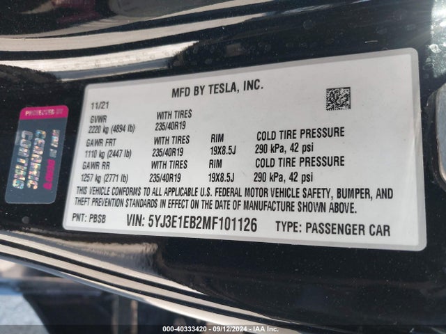 2021 TESLA MODEL 3 5YJ3E1EB2MF101126 Photo 8