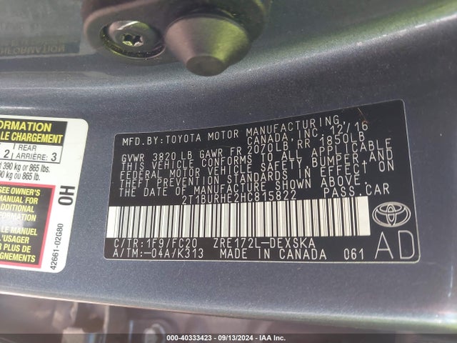 Toyota COROLLA SE 2017 2T1BURHE2HC815822 Image 9