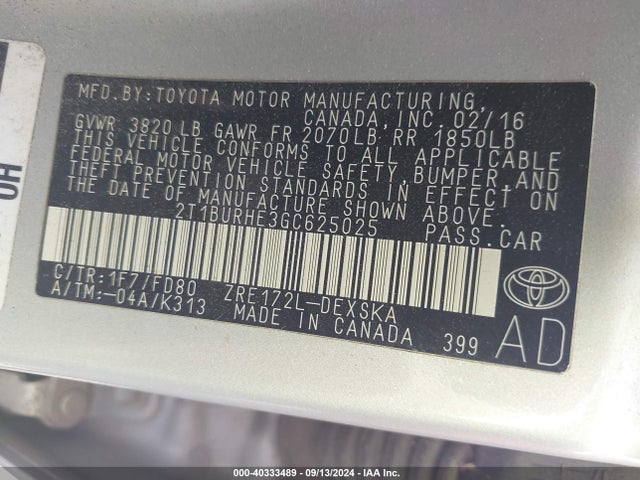 Toyota Corolla S Plus 2016 2T1BURHE3GC625025 Image 9