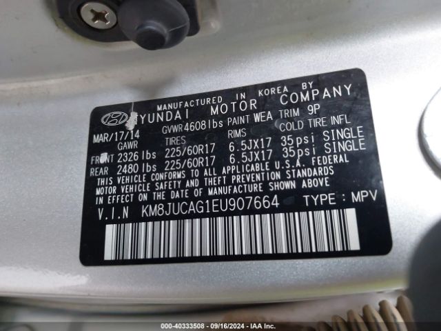 KM8JUCAG1EU907664 Hyundai TUCSON SE