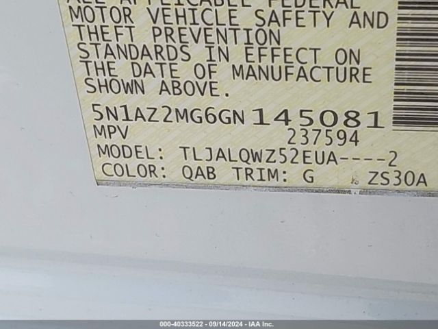 5N1AZ2MG6GN145081 Nissan MURANO SV