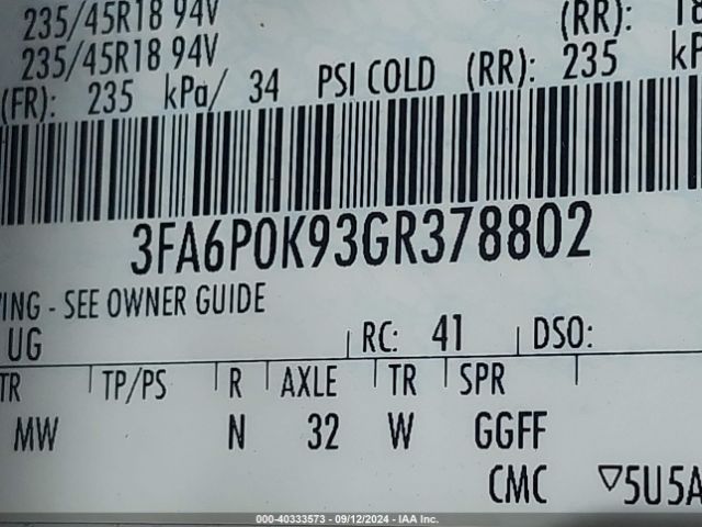 3FA6P0K93GR378802 Ford Fusion Titanium