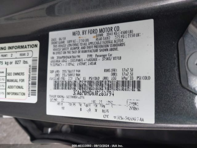3FA6P0HD6JR260794 Ford FUSION SE