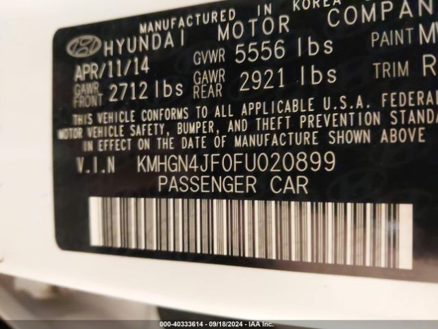 KMHGN4JF0FU020899 Hyundai Genesis 5.0
