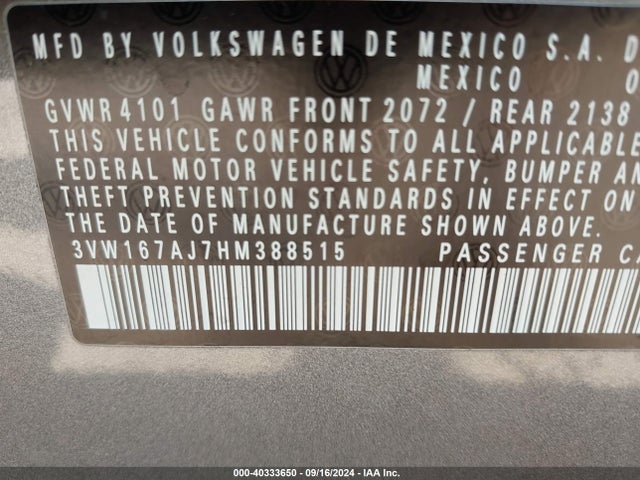 Volkswagen Jetta 1.4t S 2017 3VW167AJ7HM388515 Image 9