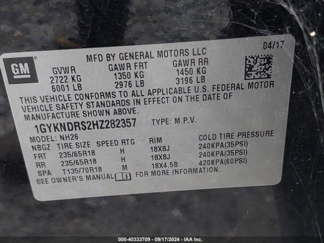 1GYKNDRS2HZ282357 Cadillac XT5 LUXURY