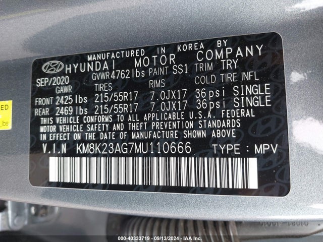 KM8K23AG7MU110666 Hyundai Kona Electric Sel
