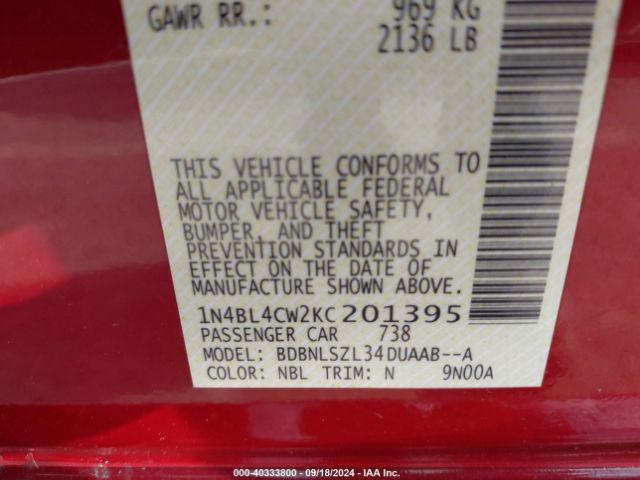 2019 NISSAN ALTIMA 1N4BL4CW2KC201395 Photo 8