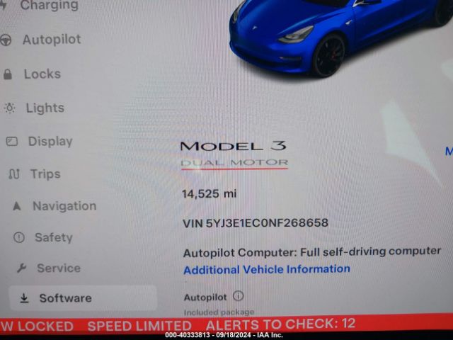 5YJ3E1EC0NF268658 Tesla Model 3 Performance Dual Motor All-wheel Drive