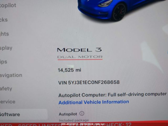 5YJ3E1EC0NF268658 Tesla Model 3 Performance Dual Motor All-wheel Drive
