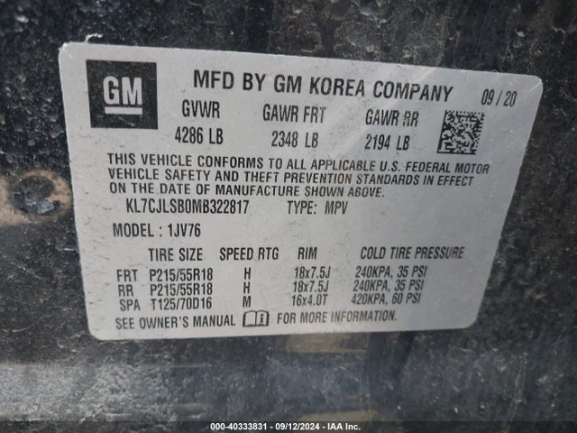 Chevrolet Trax Fwd Lt 2021 KL7CJLSB0MB322817 Image 9