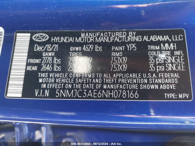 Hyundai TUCSON SEL 2022 5NMJC3AE6NH078166 Image 9