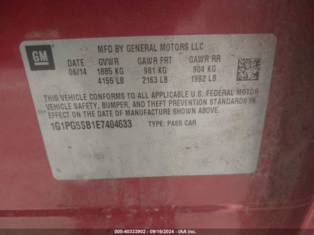 1G1PG5SB1E7404633 Chevrolet CRUZE LTZ