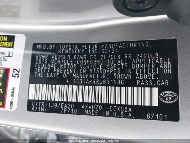 Toyota Camry Hybrid Se 2024 4T1S31AK4RU631986 Image 9