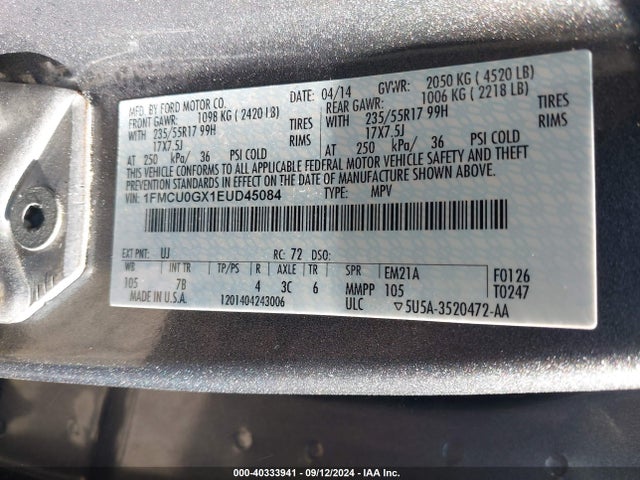 Ford ESCAPE SE 2014 1FMCU0GX1EUD45084 Image 9