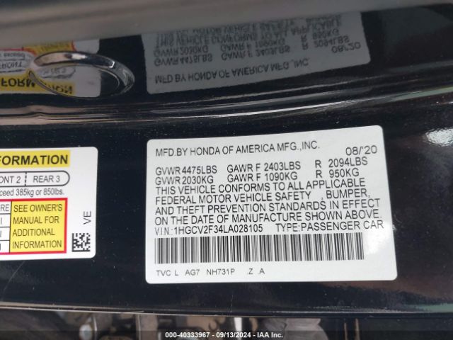 1HGCV2F34LA028105 Honda Accord Sport 2.0t