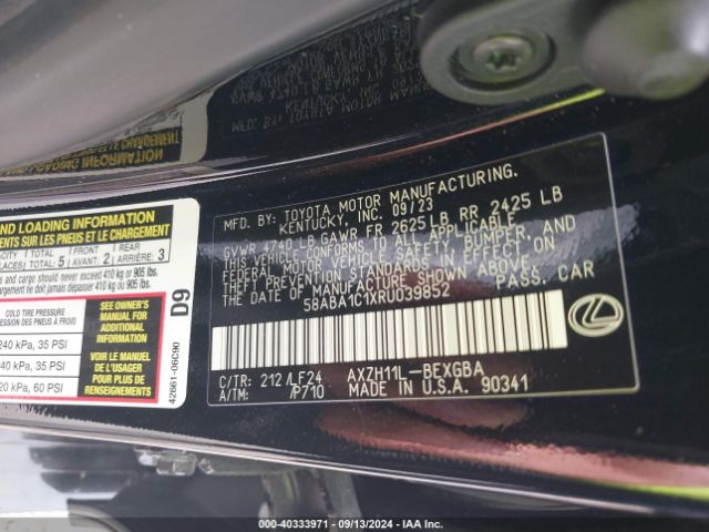 58ABA1C1XRU039852 Lexus Es 300h F Sport Handling