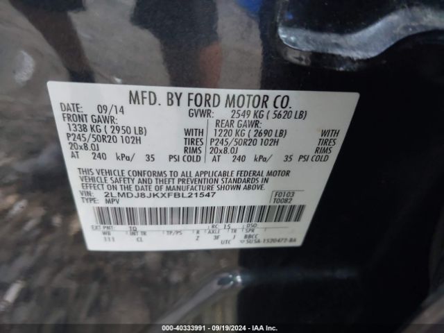 2LMDJ8JKXFBL21547 Lincoln MKX