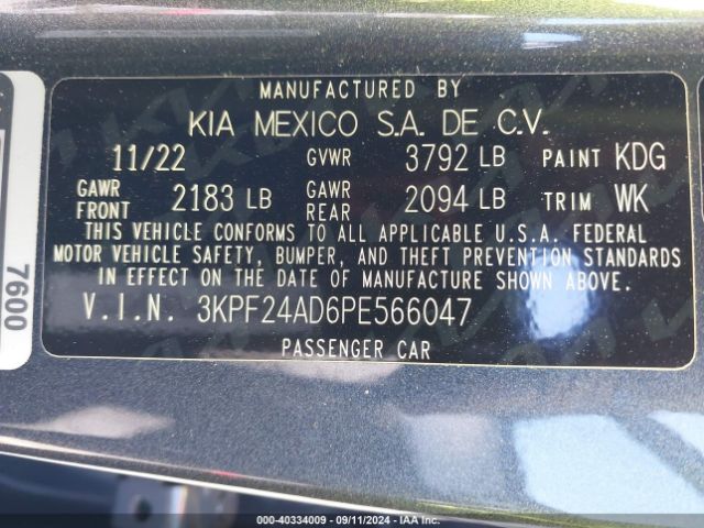 3KPF24AD6PE566047 KIA FORTE LX