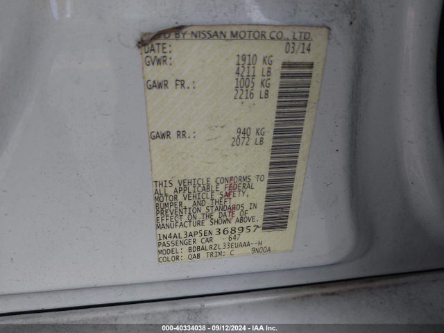 Nissan Altima 2.5 S 2014 1N4AL3AP5EN368957 Image 9