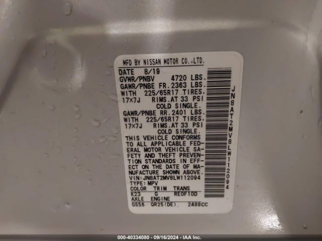 JN8AT2MV8LW112094 Nissan Rogue Sv Intelligent Awd