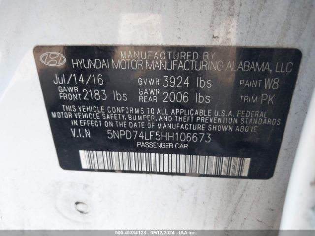 5NPD74LF5HH106673 Hyundai ELANTRA SE