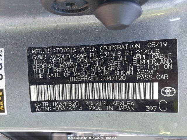 JTDEPRAE3LJ047120 Toyota COROLLA LE