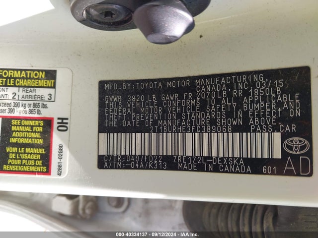 Toyota Corolla S Plus 2015 2T1BURHE3FC389068 Image 9