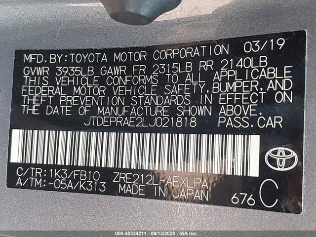 Toyota COROLLA LE 2020 JTDEPRAE2LJ021818 Image 9
