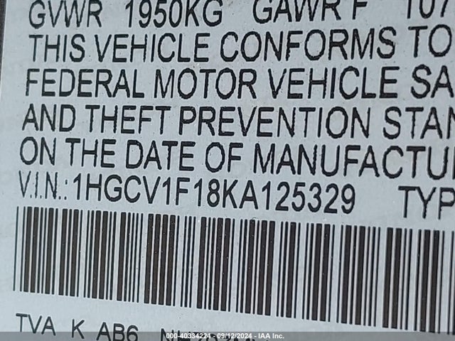 Honda Accord 2019 1HGCV1F18KA125329 Image 22