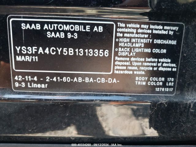 2011 SAAB 9-3 YS3FA4CY5B1313356 Photo 8