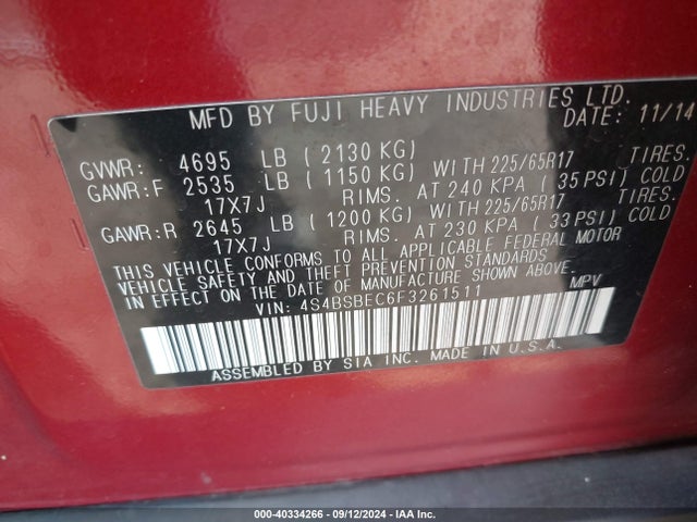 4S4BSBEC6F3261511 Subaru Outback 2.5i Premium