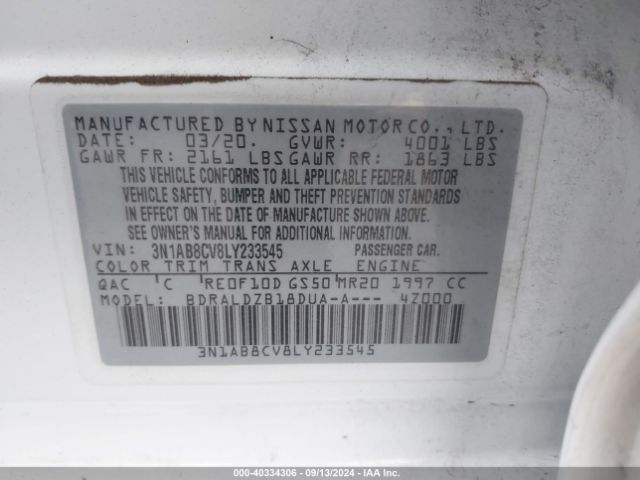 3N1AB8CV8LY233545 Nissan Sentra Sv Xtronic Cvt