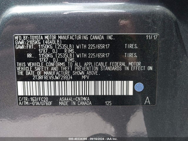 Toyota Rav4 Xle 2018 2T3RFREV9JW729934 Image 9
