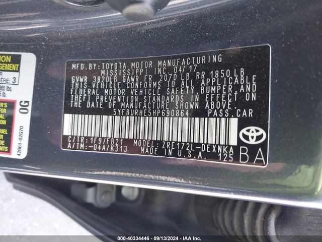 Toyota COROLLA LE 2017 5YFBURHE5HP690864 Image 9