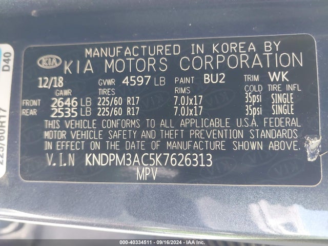 KIA Sportage Lx 2019 KNDPM3AC5K7626313 Image 9