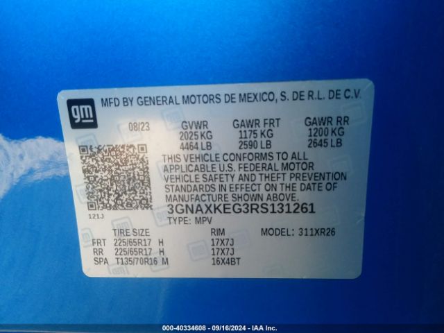 3GNAXKEG3RS131261 Chevrolet Equinox Fwd Lt
