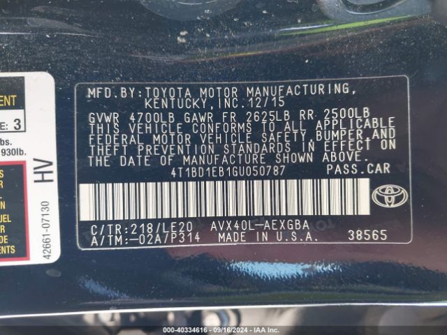 4T1BD1EB1GU050787 Toyota Avalon Hybrid Xle Premium