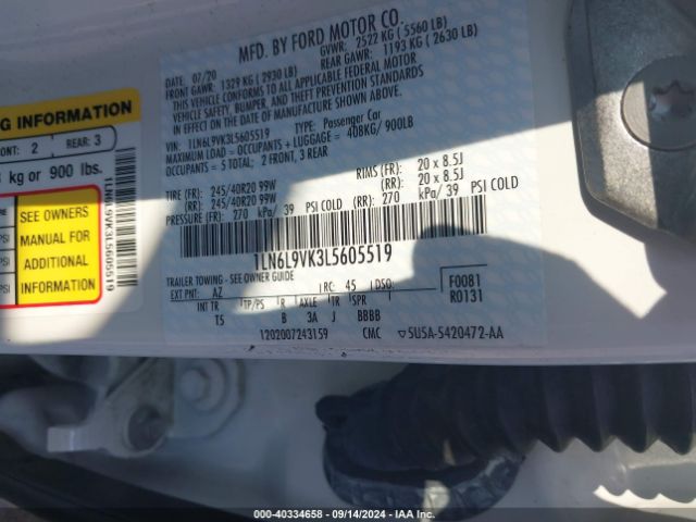 1LN6L9VK3L5605519 Lincoln Continental Standard