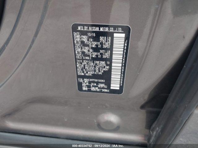 JN8AE2KP7G9150063 Nissan Quest Platinum/s/sl/sv