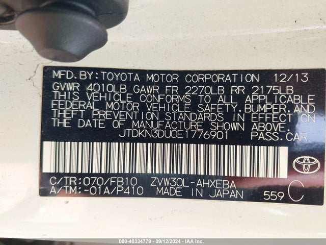 Toyota Prius Two 2014 JTDKN3DU0E1776901 Image 9