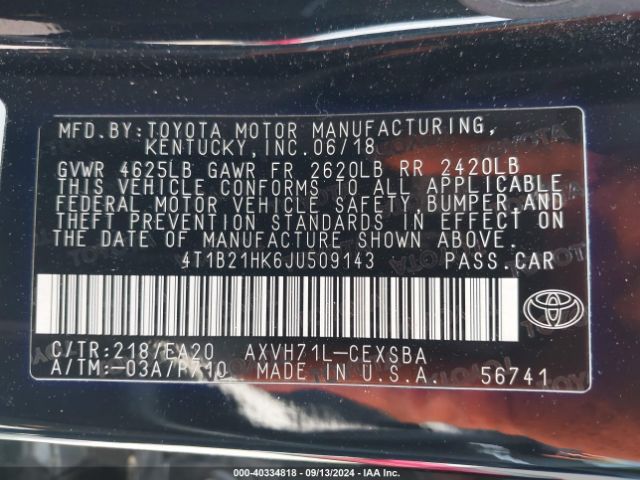 4T1B21HK6JU509143 Toyota Camry Hybrid Se