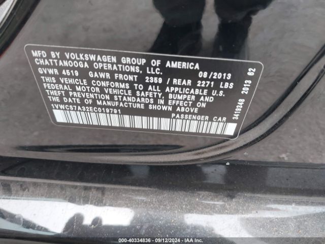 1VWCS7A32EC019791 Volkswagen Passat 1.8t Sel Premium