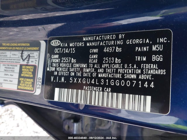 5XXGU4L31GG007144 KIA OPTIMA EX