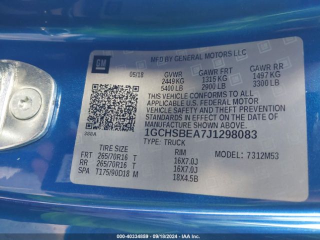 1GCHSBEA7J1298083 Chevrolet Colorado Wt