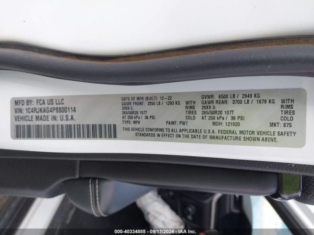 1C4RJKAG4P8800114 Jeep Grand Cherokee L Altitude 4x4