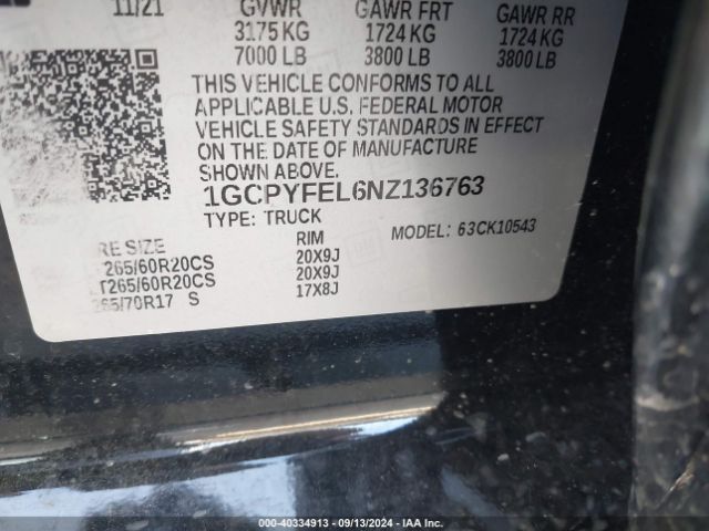 1GCPYFEL6NZ136763 Chevrolet Silverado 1500 Ltd 4wd  Short Bed Lt Trail Boss