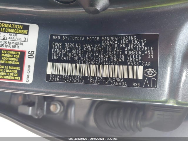 Toyota COROLLA LE 2015 2T1BURHE4FC447477 Image 9